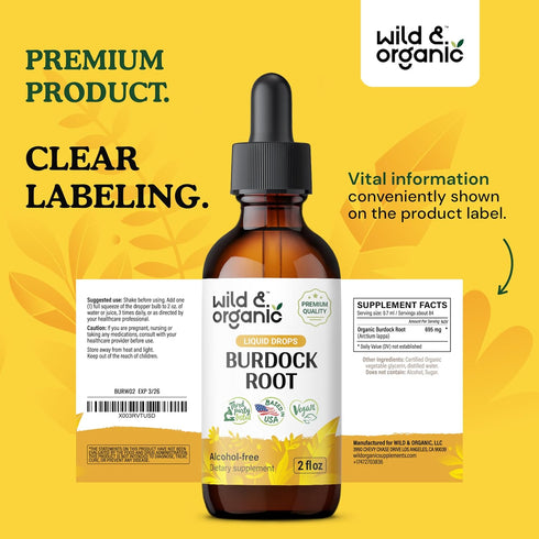 Burdock Root Tincture - Alcohol-Free Digestive Health Supplement w/Burdock Root Extract - 2oz Antioxidant