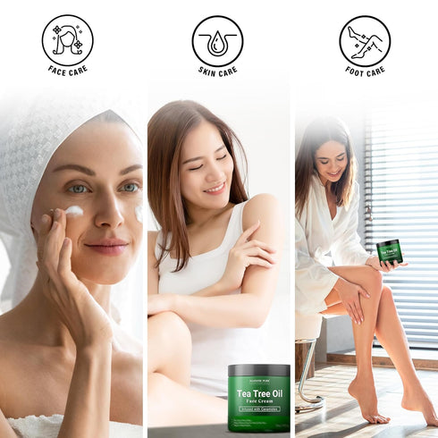 MAJESTIC PURE Tea Tree Oil Face Cream 8 Oz - Moisturizer for Dry Skin, Acne, and Scars