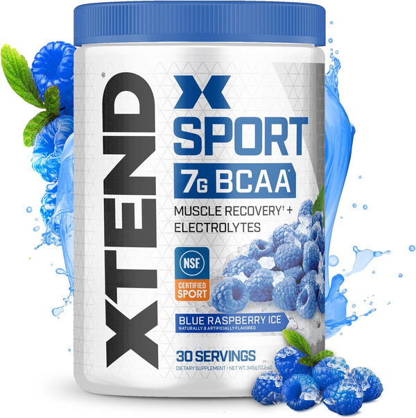 XTEND Sport BCAA Powder Blue Raspberry Ice, Electrolyte Powder for Recovery & Hydration, 30 Servings