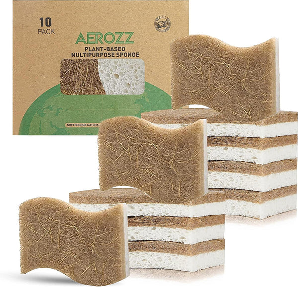 10 Pack No-Scratch Eco-Friendly Dish Sponges, Natural Kitchen Sponges for Washing & Cleaning