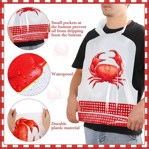 Set Chicingyou Crab Lobster Bibs and Plastic Disposable Gloves Disposable Adult Feast Bibs Gloves Supplies