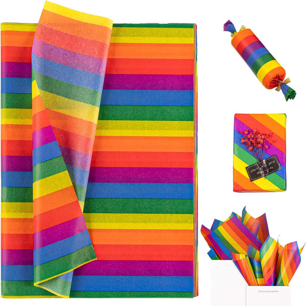 Whaline 100 Sheet Rainbow Tissue Paper Crepe Paper for Colorful Gift Wrapping, DIY Art Craft, and Party Bags