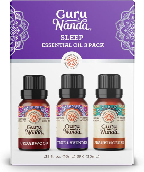 GuruNanda Sleep Essential Oil Set (Pack of 3 x 0.34 Fl Oz) - Pure Cedarwood, Frankincense & Lavender Oils