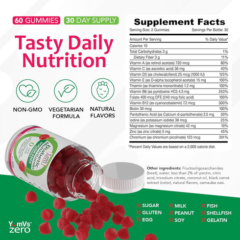 Gummies Gummy Gummy 60 Count YUM-V'S Multivitamin for Women & Men Sugar Free Multivitamin Zero Sugar with Chromium