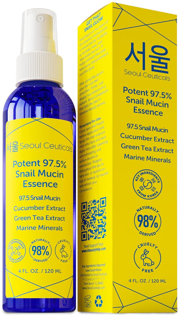 SeoulCeuticals Korean Face Mist 97.5% Snail Mucin Essence - K Beauty Facial Spray, 4oz