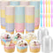 Jingmore 120 Set 8oz Ice Cream Paper Cups with Lids and Spoons, Disposable