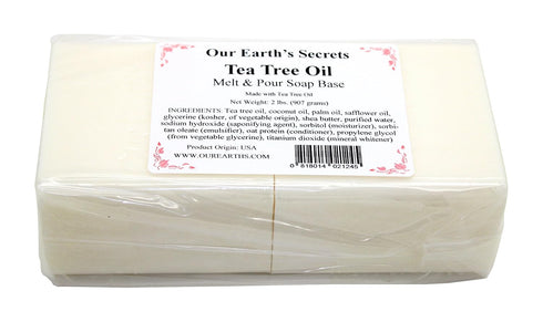 Our Earth's Secrets - 2 Lbs Melt and Pour Soap Base - Tea Tree Oil