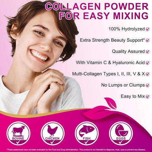 ZUZOKKAHA Multi Collagen Peptides Powder - Types I, II, III, V, X Grass Fed, Pasture Raised - Supports Skin, Hair