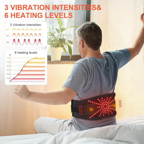 YUANBO 6 Lower Back Heating Pad with Massager for Back Relaxation, Cordless Heated Back Brace Vibration Wrap with Heat