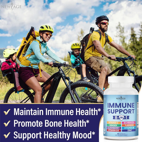 8 in 1 Immune Support Booster Supplement with Echinacea, Vitamin C and Zinc 50mg, Vitamin D 5000 IU, Turmeric Curcumin