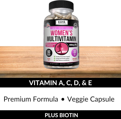 Kaya Naturals Women's Multivitamin, Antioxidant & Immune Support, Vitamins A, D, C, E, Biotin, 60 Count