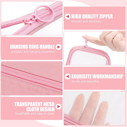 Weewooday 4 Pcs Mesh Makeup Bag, Mini Portable Travel Toiletry Pouch for Daily Accessories (Pink)
