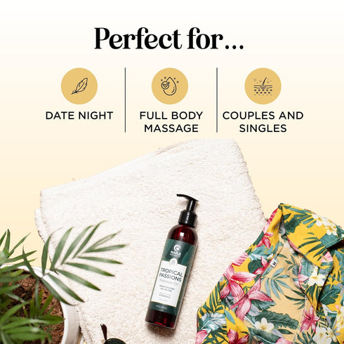 Set (8 Oz Luxurious Vanilla & Tropical Passions Massage Oil - Aromatherapy Full Body Massage Oil for Couples Bundle