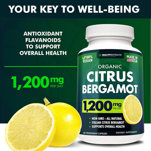 Healthy Extracts 150:1 1200mg 70% 60 Count, 1 Citrus Bergamot Supplement Extract, per Serving, Polyphenols, Italian