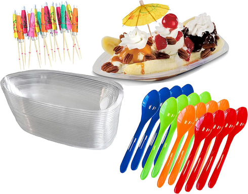 Outside the Box Papers Clear Plastic Banana Split Boats, 12 oz., Eco-Friendly Disposable Dish