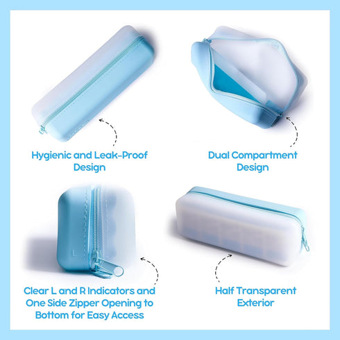 Disposable Daily Contact-Lens Case Organizer, Travel-Friendly Water-Resistant Silicone Case for 30 Lenses (Blue)