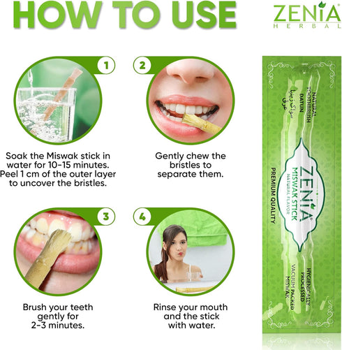 Zenia Sewak Natural Miswak Toothbrush, Vacuum Sealed Traditional Peelu Stick, Pack of 3