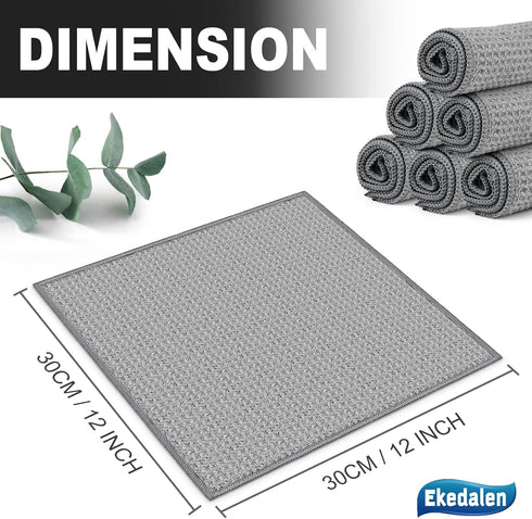 Waffle Weave Microfiber Cleaning Cloth, 6 Pack Absorbent Dust Rags for Car Interior and Household