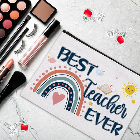 Teacher Appreciation Gifts Set, 6 PCS Makeup Bags & 6 PCS Heart-Shaped Keychains, Valentines Graduation Gifts