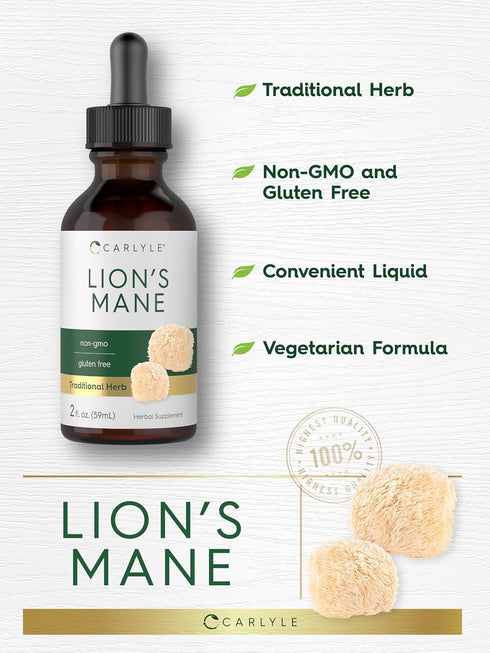 Carlyle Lions Mane Mushroom Supplement | 2 Fl Oz | Liquid Extract Tincture | Non-GMO, Gluten Free, Vegetarian