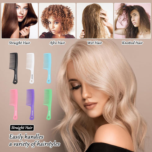 2PCS Large Wide Tooth Comb, Shower Combs for Wet Curly Hair, Durable Hair Brush for Best Styling and Care (2 Black)