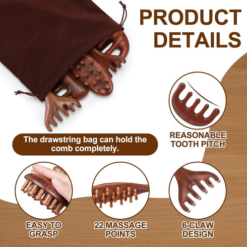 Yiyiring 6 Set Pcs Natural Wooden Scalp Massager Comb Tool with Flocked Storage Bag Scalp Massage Tool for Stress