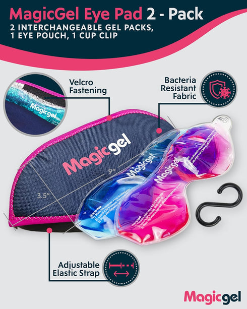 Magic Gel Eye Mask Cold Pack - 2 Pack Cooling Eye Mask for Sleeping, Reusable with Adjustable Strap