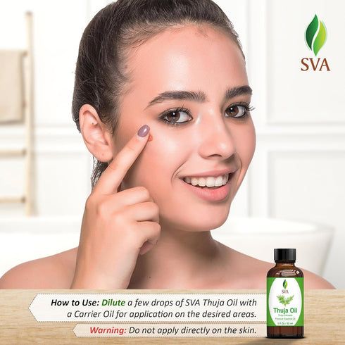 SVA Thuja Essential Oil, 1 Fl Oz, 100% Natural for Aromatherapy, Skin Care, Soap Making