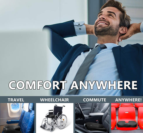 100% Tailbone ComfiLife Premium Comfort Seat Cushion - Non-Slip Orthopedic Memory Foam Coccyx Cushion for Pain
