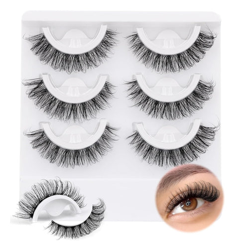 wiwoseo False Eyelashes - Self-Adhesive Natural Wispy Fluffy 16MM Faux Mink Lashes, Reusable
