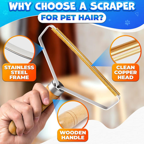 2 Pack Reusable Metal Lint Remover Tool, Durable Pet Hair Remover with Wooden Handle for Clothes and Upholstery