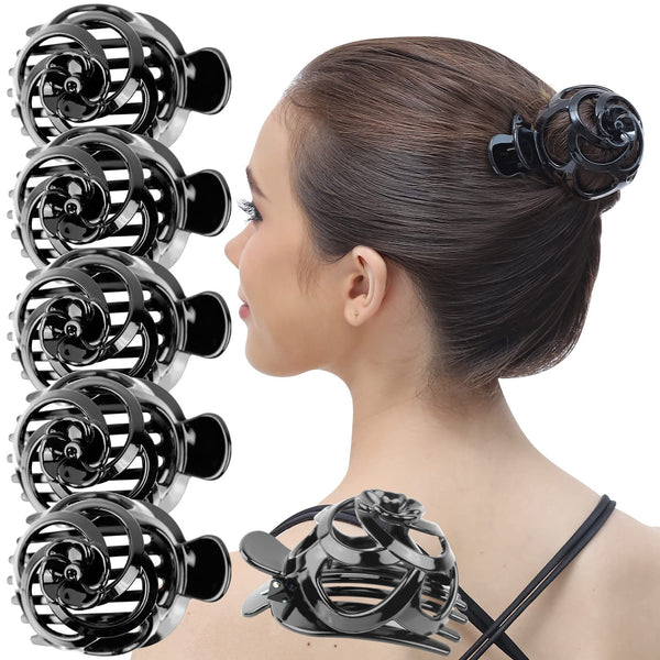 RC ROCHE ORNAMENT 6 Pcs Women's Stylish Rose Dome Comb Clamp, Medium Black Hair Clip