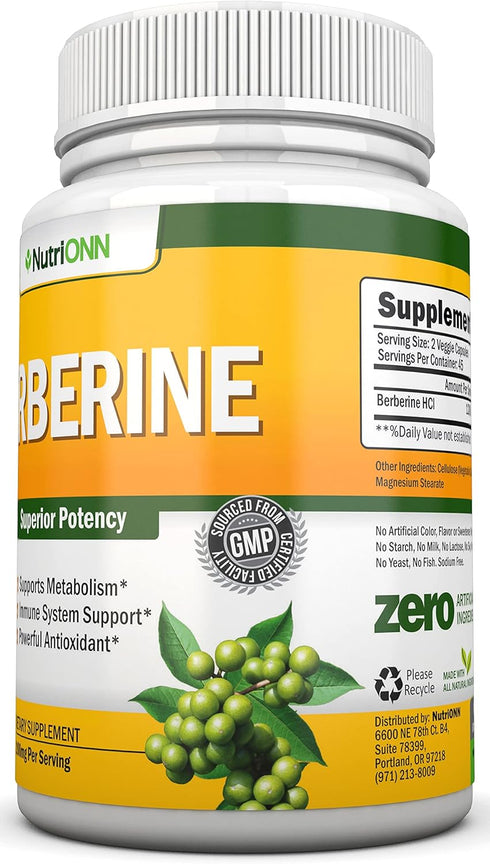 Berberine 1200Mg Per Serving, 90 Vegetarian Capsules, Pure HCL Extract Supplement for Immune Health