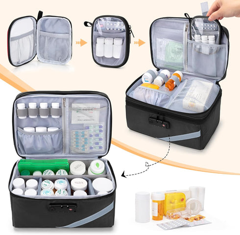 Trunab Medicine Storage Bag with Combination Lock, Lockable Pill Bottle Organizer, Travel Medication Carry Case