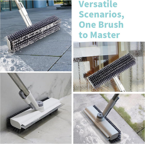Floor Scrub Brush with Long Handle, 3 in 1 Heavy-Duty Stiff Bristle Scrubber Brush for Cleaning Shower, Bathroom,
