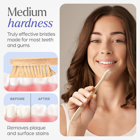 Bamboo Toothbrushes Medium Bristles, 10 Pack, BPA Free, Eco-Friendly, Compostable & Biodegradable for Adults