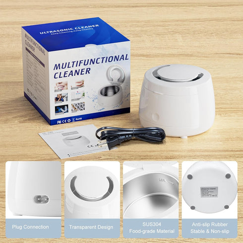 Ultrasonic Retainer Cleaner, Portable Sonic Cleaning Appliance for Dentures, Jewelry Cleaning Machine for Home Travel