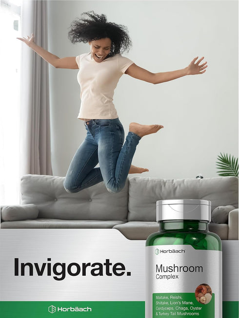 Horbaeach Mushroom Complex Capsules | 150 Count | Non-GMO, Gluten Free | Reishi, Chaga, Lions Mane