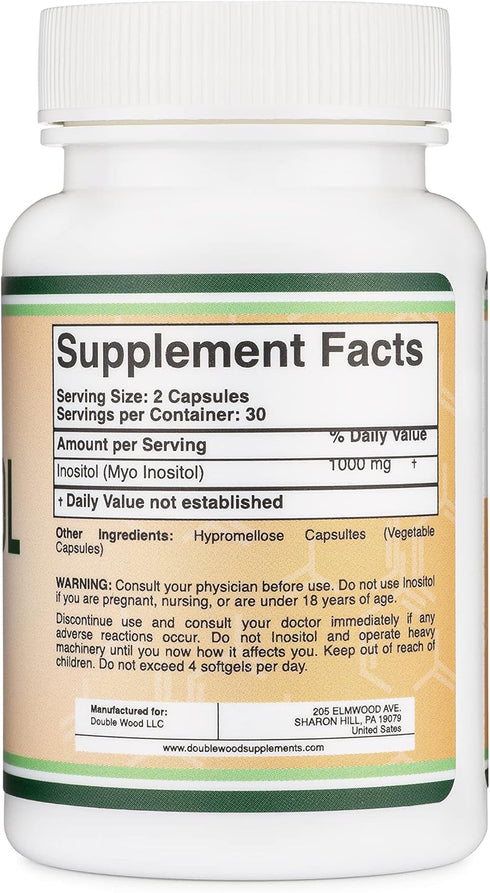 Inositol Capsules (Myo Inositol) 1000mg Health Support for Women | 60 Count | Vegan Safe, Gluten Free
