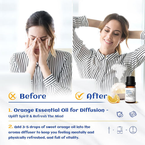 HIQILI Sweet Orange Essential Oil,100% Pure Natural for Diffuser, Aromatherapy-10ml