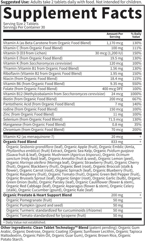 Garden of Life Organics Whole Food Multivitamin for Men 40+, 60 Tablets, Vegan Certified Organic