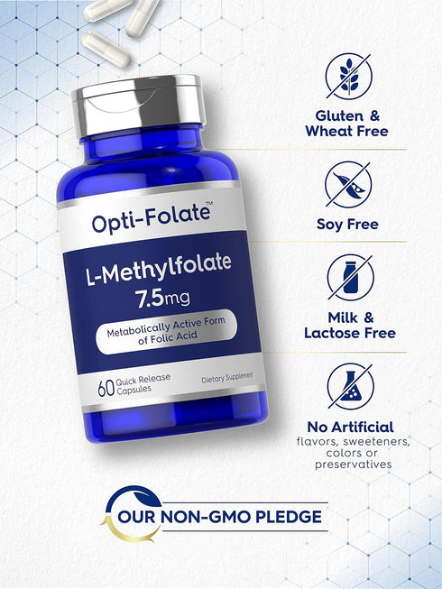 Carlyle L Methylfolate 7.5 mg - 60 Non-GMO Gluten Free Capsules, Optimized Methyl Folate, 5-MTHF by Opti-Folate