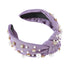 Pearl Knotted Headband, Sparkle Rhinestone Wide Knot Hairband for Women (Purple)
