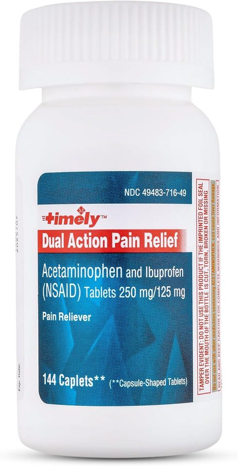 TIME-CAP LABS, INC. Dual Action Pain Reliever, Acetaminophen 250mg & Ibuprofen 125mg, 144 Count