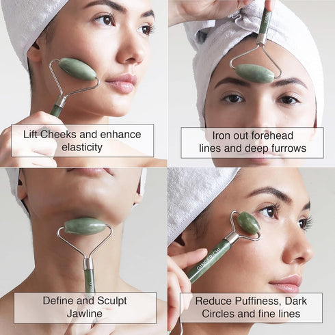 Jade Roller - Anti-Aging Therapy for Skin Care, Face Sculpting Tool for Eyes, Cheeks, Forehead