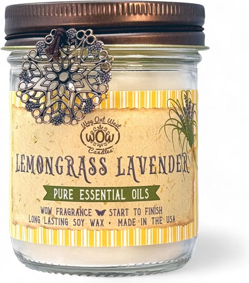 Scented Candle for Home by Way Out West Candles - 8 Oz Lemongrass Lavender Natural Soy Candles, Made in USA