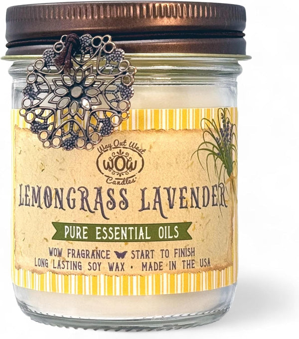 Scented Candle for Home by Way Out West Candles - 8 Oz Lemongrass Lavender Natural Soy Candles, Made in USA