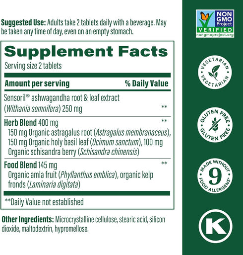 MegaFood Ashwagandha Complex, Vegetarian Cortisol Supplement with Astragalus Root & Holy Basil, 60 Mini Tablets