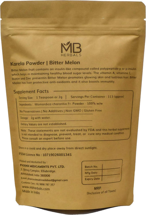 MB Herbals De-Seeded Karela Powder 8 oz / 227 Gram (0.5 lb) | 100% Pure Bitter Melon Powder