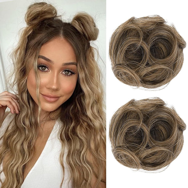 REECHO 2 PCS Mini Claw Clip, Messy & Cat Ears Hair Bun Extensions, Wig Accessory Updo Hairpieces for Women
